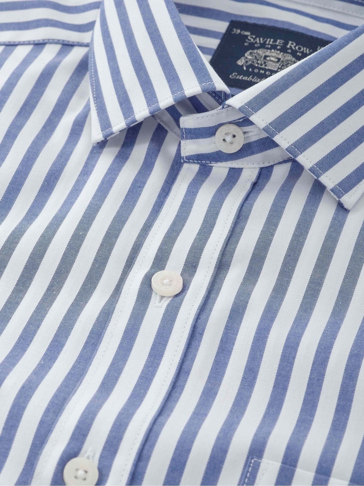 Blau - Savile Row Company Classic Fit Formelles Hemd aus gestreiftem Baumwollpopeline mit einfacher Manschette - Bild 2 von 3 Blau - Savile Row Company Classic Fit Formelles Hemd aus gestreiftem Baumwollpopeline mit einfacher Manschette - Bild 2 von 3