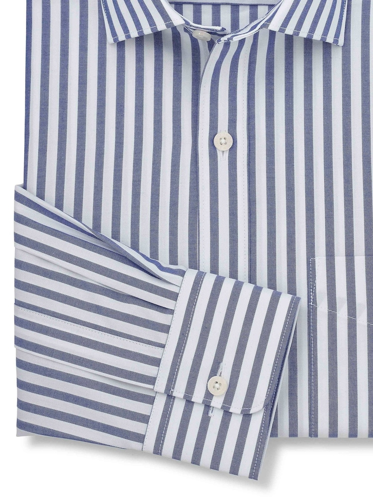 Blau - Savile Row Company Classic Fit Formelles Hemd aus gestreiftem Baumwollpopeline mit einfacher Manschette - Bild 3 von 3 Blau - Savile Row Company Classic Fit Formelles Hemd aus gestreiftem Baumwollpopeline mit einfacher Manschette - Bild 3 von 3