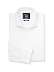 Savile Row Company White Classic Fit Stretch Cotton Herringbone Single Cuff Formal Shirt - Image 1 of 3