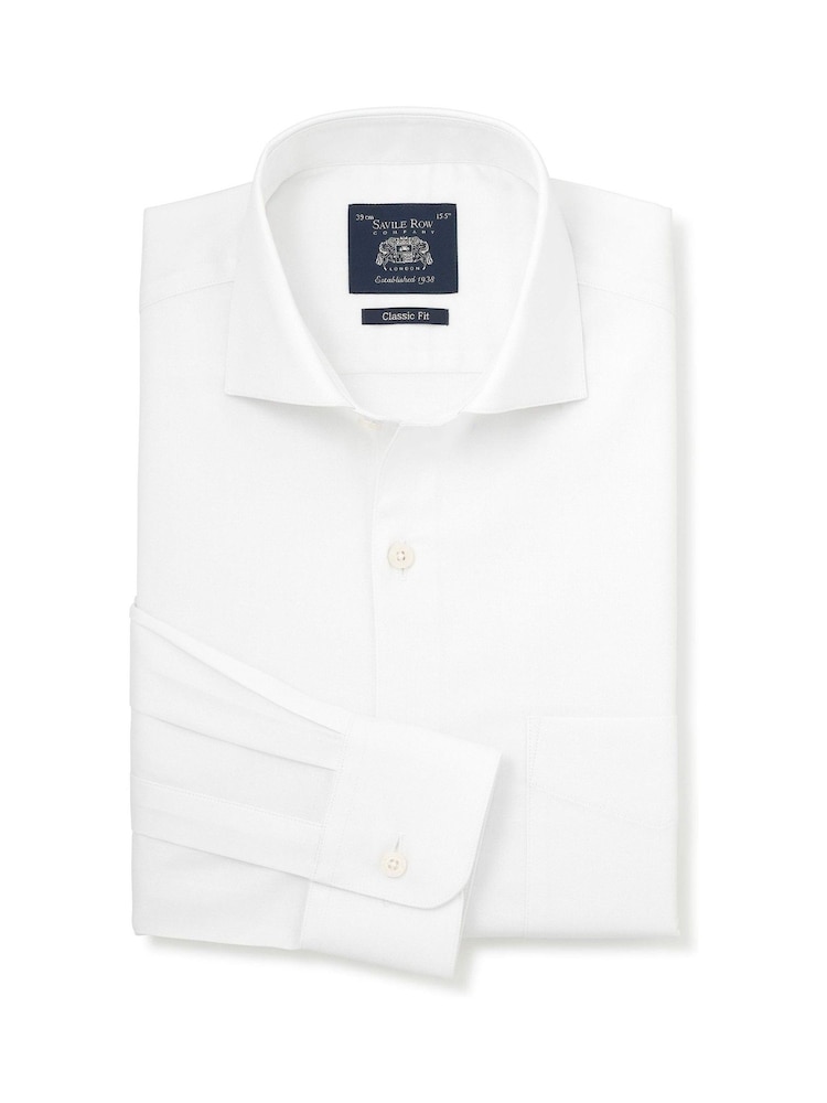 Savile Row Company White Classic Fit Stretch Cotton Herringbone Single Cuff Formal Shirt - Image 1 of 3 Savile Row Company White Classic Fit Stretch Cotton Herringbone Single Cuff Formal Shirt - Image 1 of 3