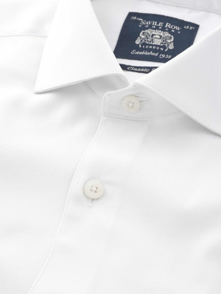 Savile Row Company White Classic Fit Stretch Cotton Herringbone Single Cuff Formal Shirt - Image 2 of 3 Savile Row Company White Classic Fit Stretch Cotton Herringbone Single Cuff Formal Shirt - Image 2 of 3