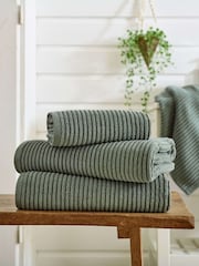 Deyongs Green Sereno 100% Cotton Soft Ribbed Textured Towel - Image 1 of 2