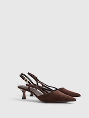 River Island Brown Faux Seude Slingback Heeled Court Shoes - Image 2 of 4
