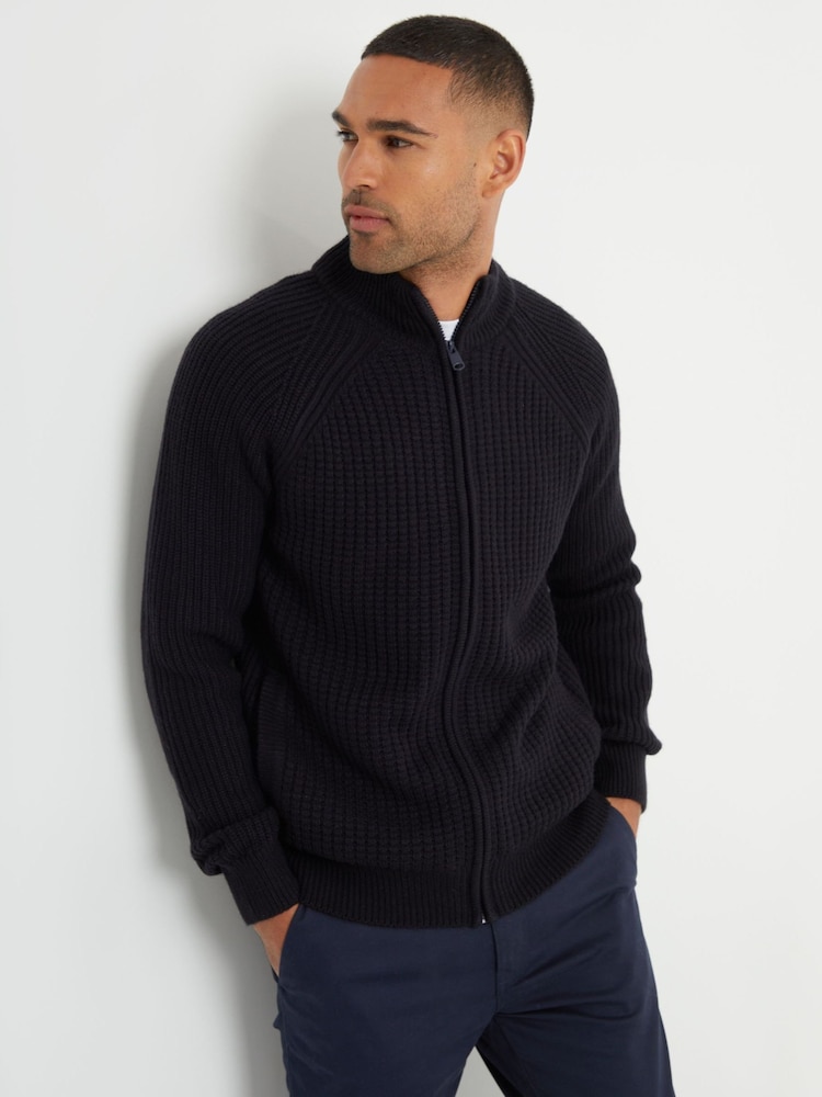 Threadbare Blue Zip Up Cardigan with Microfleece Lining - Image 1 of 4