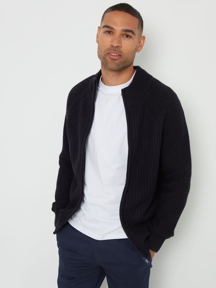 Threadbare Blue Zip Up Cardigan with Microfleece Lining - Image 2 of 4