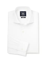 Balts - Savile Row Company Slim Fit Stretch Cotton Herringbone Single Cuff Formal Shirt - Attēls 1 no 3