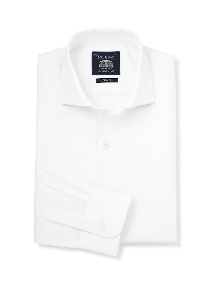Balts - Savile Row Company Slim Fit Stretch Cotton Herringbone Single Cuff Formal Shirt - Attēls 1 no 3