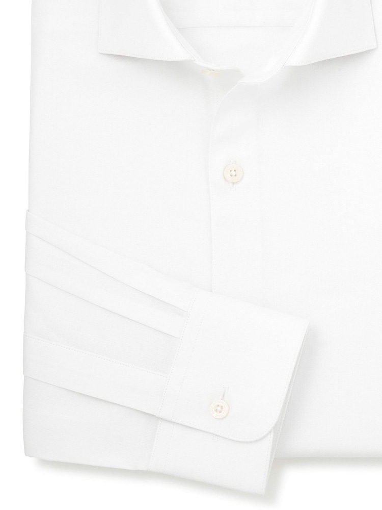 Balts - Savile Row Company Slim Fit Stretch Cotton Herringbone Single Cuff Formal Shirt - Attēls 2 no 3