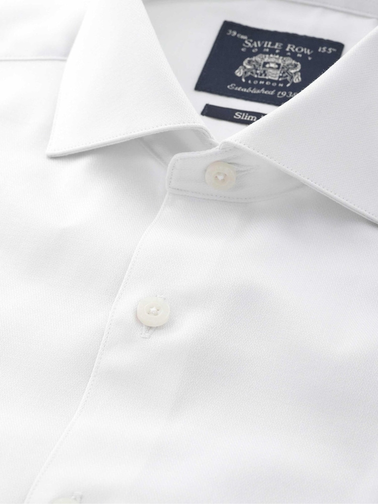 Balts - Savile Row Company Slim Fit Stretch Cotton Herringbone Single Cuff Formal Shirt - Attēls 3 no 3