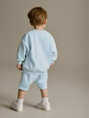 Light Blue Digger Jersey 100% Cotton Crew Neck Sweatshirt and Short Set (3mths-7yrs) - Image 3 of 6