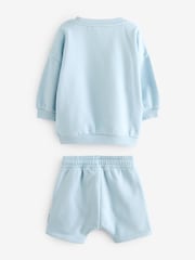 Light Blue Digger Jersey 100% Cotton Crew Neck Sweatshirt and Short Set (3mths-7yrs) - Image 5 of 6