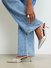River Island Silver Slingback Heeled Court Shoes - Image 1 of 6