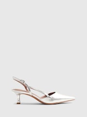 River Island Silver Slingback Heeled Court Shoes - Image 3 of 6