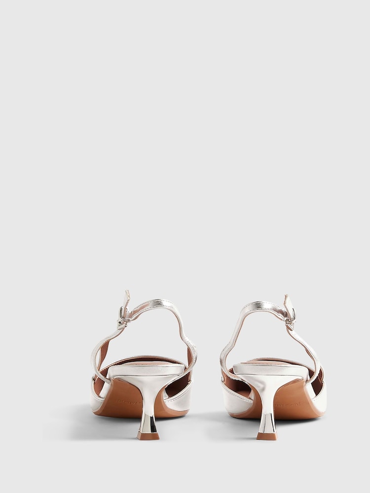 River Island Silver Slingback Heeled Court Shoes - Image 6 of 6 River Island Silver Slingback Heeled Court Shoes - Image 6 of 6