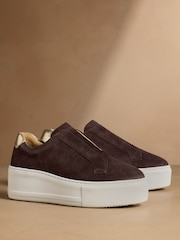 Russell & Bromley Brown Suede Park Up Laceless Flatform Trainers - Image 1 of 7