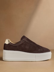 Russell & Bromley Brown Suede Park Up Laceless Flatform Trainers - Image 2 of 7