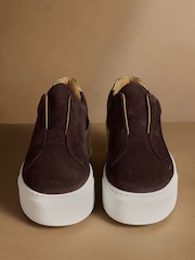 Russell & Bromley Brown Suede Park Up Laceless Flatform Trainers - Image 3 of 7