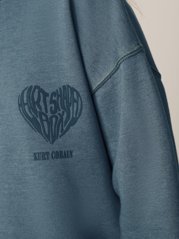 Charcoal Grey Licence Kurt Cobain Band Heart Back Graphic Slogan Sweatshirt - Image 4 of 6