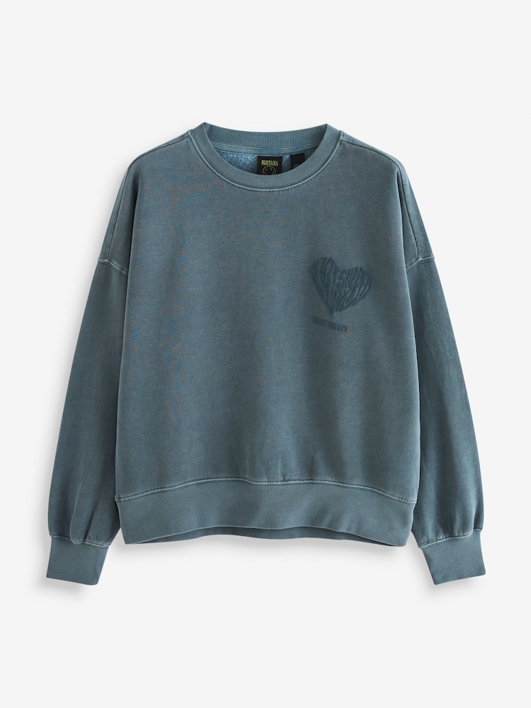 Charcoal Grey Licence Kurt Cobain Band Heart Back Graphic Slogan Sweatshirt - Image 5 of 6