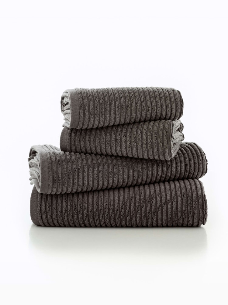 Deyongs Steel Sereno 100% Cotton Soft Ribbed Textured Towel - Image 2 of 2 Deyongs Steel Sereno 100% Cotton Soft Ribbed Textured Towel - Image 2 of 2