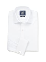 Savile Row Company White Slim Fit Cotton Dobby Double Cuff Formal Shirt - Image 1 of 3