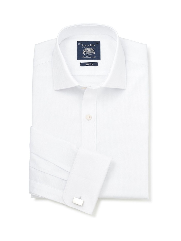 Savile Row Company White Slim Fit Cotton Dobby Double Cuff Formal Shirt - Image 1 of 3 Savile Row Company White Slim Fit Cotton Dobby Double Cuff Formal Shirt - Image 1 of 3
