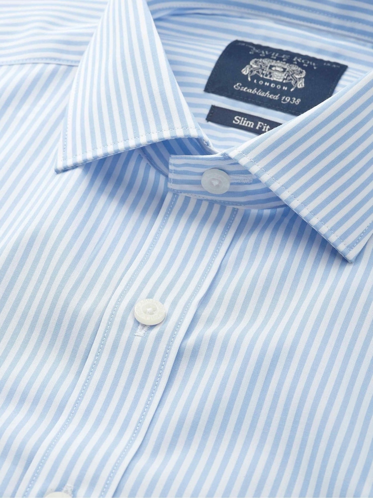 Sky Blå - Savile Row Company Randig Smal passform Bomull Poplin Dubbel Manschett Formell Skjorta - Bild 2 av 3
