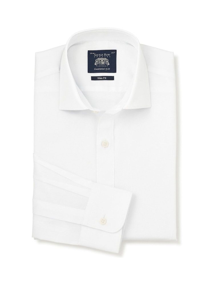 Savile Row Company White Slim Fit Cotton Dobby Single Cuff Formal Shirt - Image 1 of 3 Savile Row Company White Slim Fit Cotton Dobby Single Cuff Formal Shirt - Image 1 of 3
