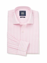 Rosa - Savile Row Company Classic Fit Formelles Hemd aus gestreiftem Baumwollpopeline mit einfacher Manschette - Bild 1 von 3
