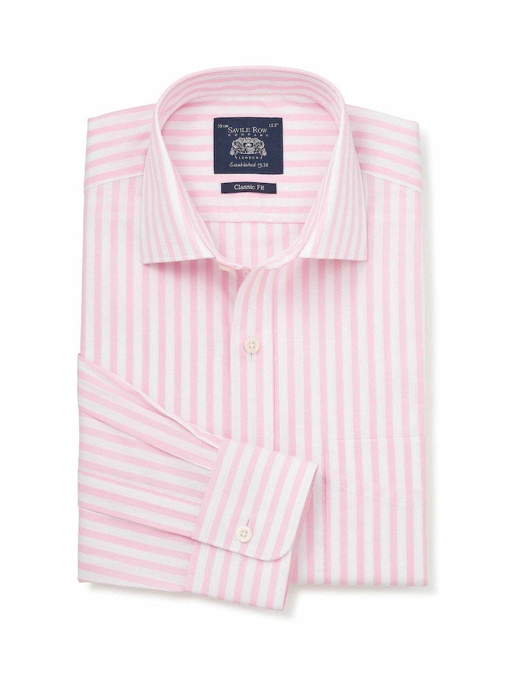 Rosa - Savile Row Company Classic Fit Formelles Hemd aus gestreiftem Baumwollpopeline mit einfacher Manschette - Bild 1 von 3 Rosa - Savile Row Company Classic Fit Formelles Hemd aus gestreiftem Baumwollpopeline mit einfacher Manschette - Bild 1 von 3