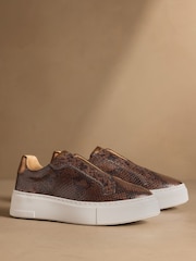 Russell & Bromley Brown Snake Park Mid Flatform Laceless Trainers - Image 1 of 7