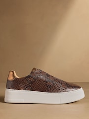 Russell & Bromley Brown Snake Park Mid Flatform Laceless Trainers - Image 2 of 7
