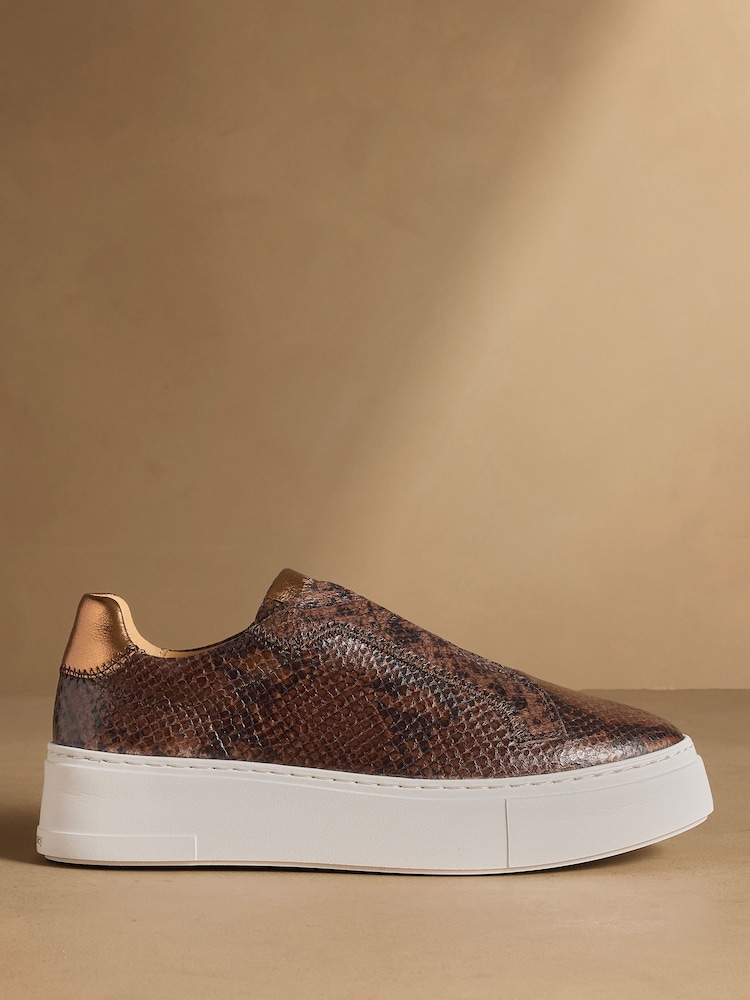 Russell & Bromley Brown Snake Park Mid Flatform Laceless Trainers - Image 2 of 7 Russell & Bromley Brown Snake Park Mid Flatform Laceless Trainers - Image 2 of 7