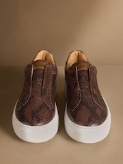 Russell & Bromley Brown Snake Park Mid Flatform Laceless Trainers - Image 3 of 7