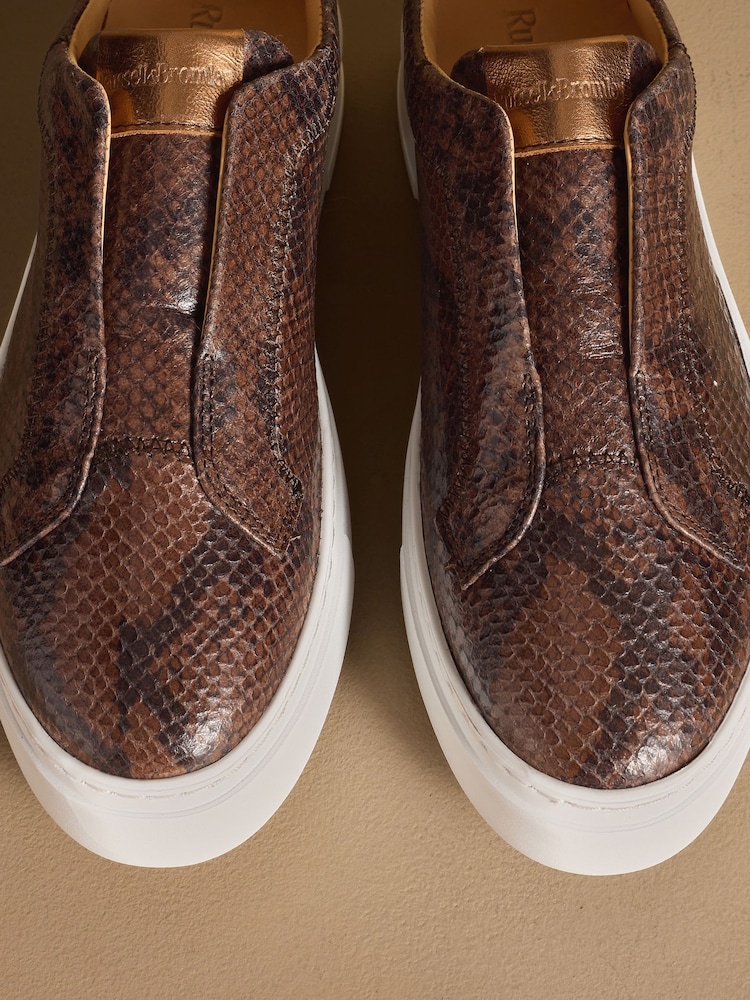 Russell & Bromley Brown Snake Park Mid Flatform Laceless Trainers - Image 7 of 7 Russell & Bromley Brown Snake Park Mid Flatform Laceless Trainers - Image 7 of 7
