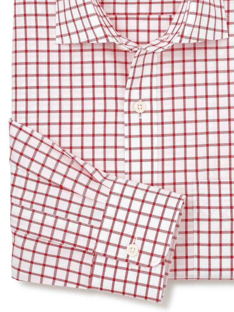 Savile Row Company Red Classic Fit Cotton Twill Single Cuff Check Formal Shirt - Image 2 of 3 Savile Row Company Red Classic Fit Cotton Twill Single Cuff Check Formal Shirt - Image 2 of 3