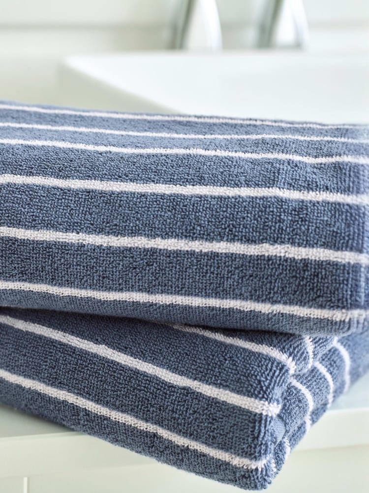 Deyongs Blue Malmo 100% Cotton Stripe Towel - Image 2 of 3 Deyongs Blue Malmo 100% Cotton Stripe Towel - Image 2 of 3