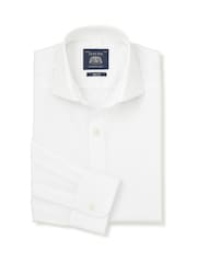 Weiß - Savile Row Company Slim-Fit-Baumwolltwill-Hemd mit einfacher Manschette, formell - Bild 1 von 3