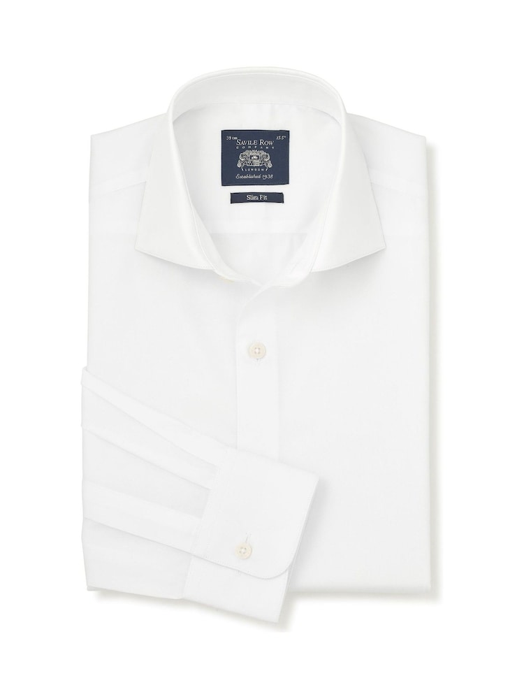 Weiß - Savile Row Company Slim-Fit-Baumwolltwill-Hemd mit einfacher Manschette, formell - Bild 1 von 3 Weiß - Savile Row Company Slim-Fit-Baumwolltwill-Hemd mit einfacher Manschette, formell - Bild 1 von 3