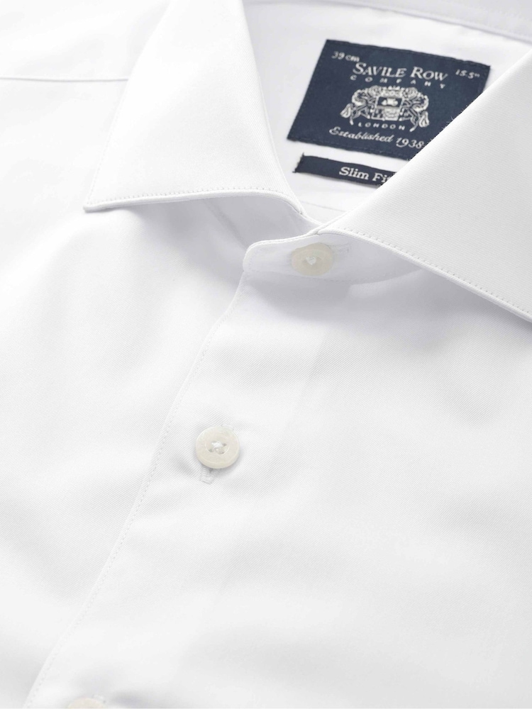 Weiß - Savile Row Company Slim-Fit-Baumwolltwill-Hemd mit einfacher Manschette, formell - Bild 3 von 3 Weiß - Savile Row Company Slim-Fit-Baumwolltwill-Hemd mit einfacher Manschette, formell - Bild 3 von 3