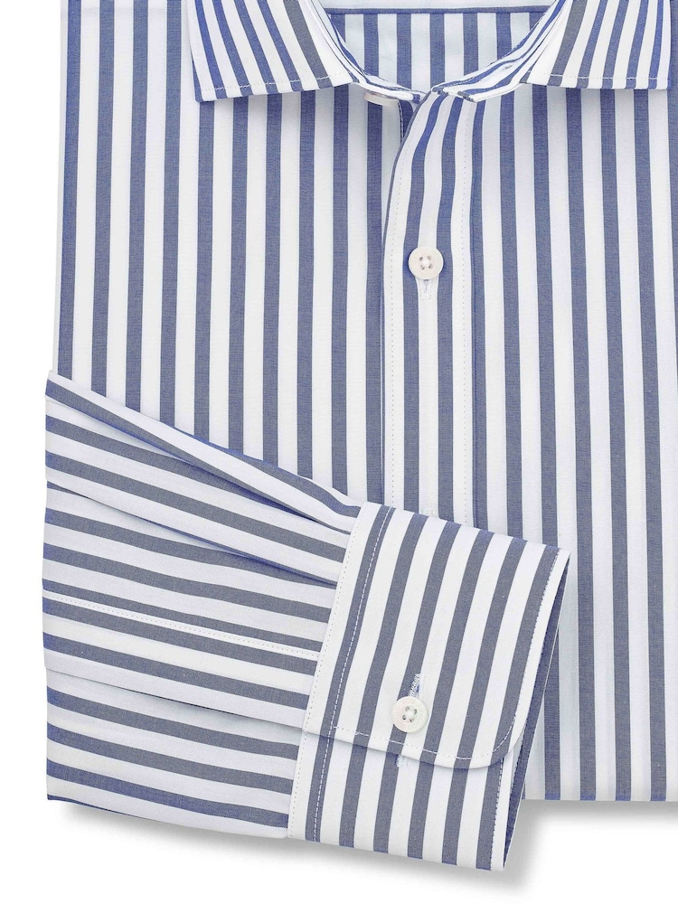 Společenská pruhovaná košile Savile Row Company Slim Fit z bavlněného popelínu s jednoduchými manžetami - Obrázek 2 z 3