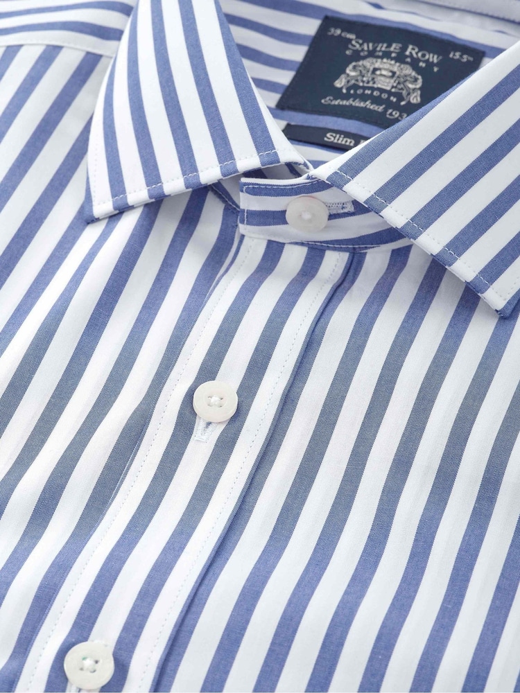Společenská pruhovaná košile Savile Row Company Slim Fit z bavlněného popelínu s jednoduchými manžetami - Obrázek 3 z 3