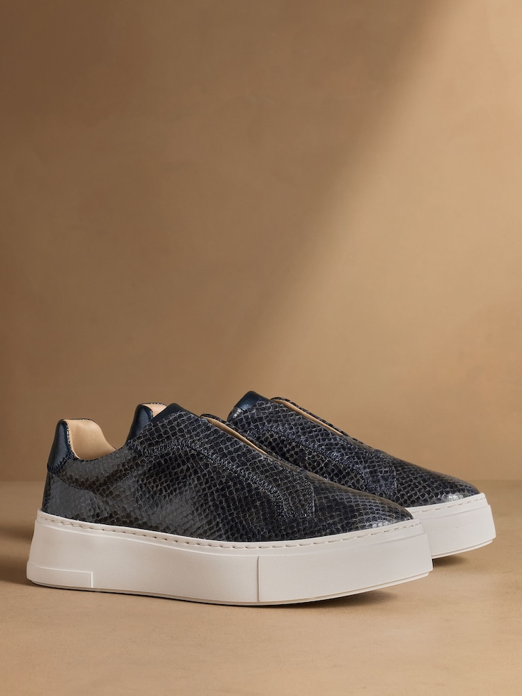Russell & Bromley Navy Snake Park Mid Flatform Laceless Trainers - Image 1 of 7