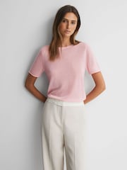 Reiss Light Pink Alicia Knitted Crew Neck T-Shirt - Image 1 of 5