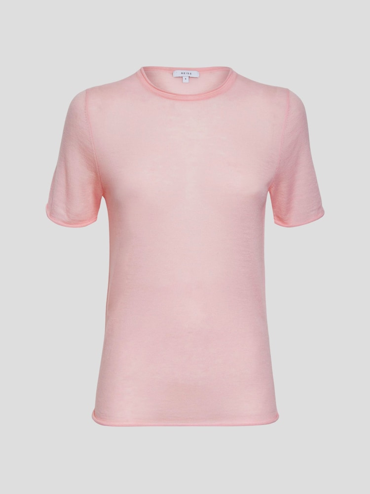 Reiss Light Pink Alicia Knitted Crew Neck T-Shirt - Image 2 of 5