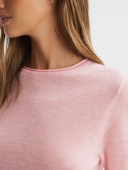 Reiss Light Pink Alicia Knitted Crew Neck T-Shirt - Image 4 of 5