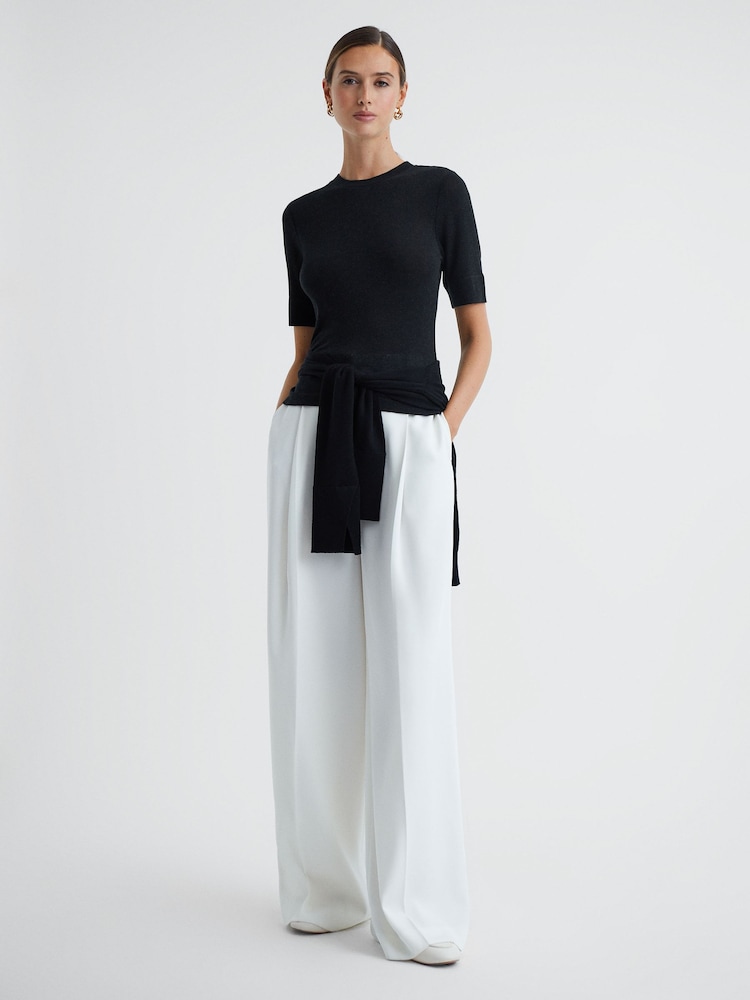 Reiss Charcoal Alina Casual Wool Marl T-Shirt - Image 1 of 5