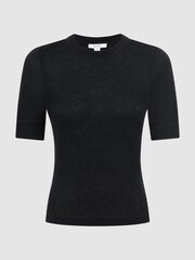 Reiss Charcoal Alina Casual Wool Marl T-Shirt - Image 2 of 5