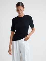 Reiss Charcoal Alina Casual Wool Marl T-Shirt - Image 4 of 5