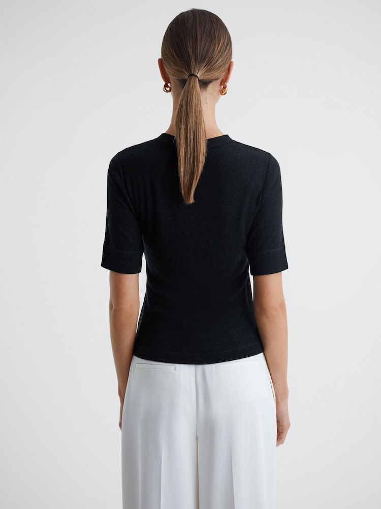 Reiss Charcoal Alina Casual Wool Marl T-Shirt - Image 5 of 5
